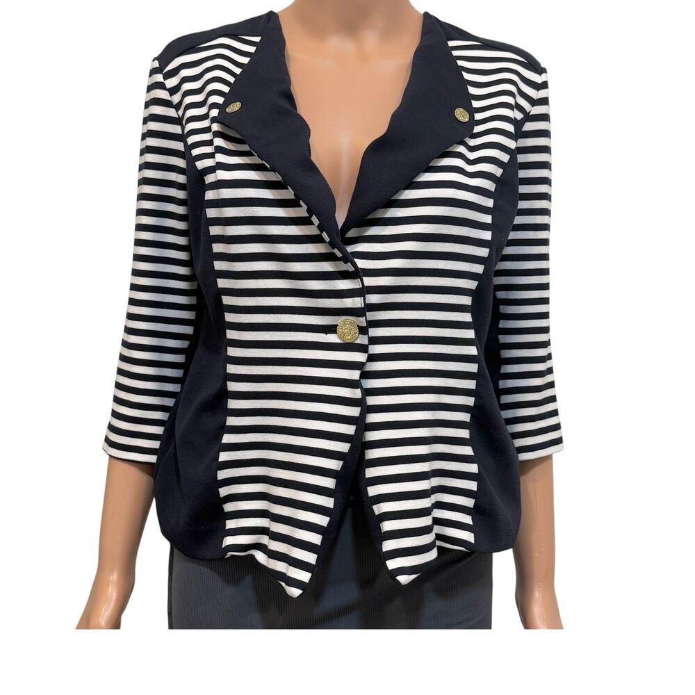 Anne Klein small stripe color block 1/2 sleeve jacket blazer C2 2405